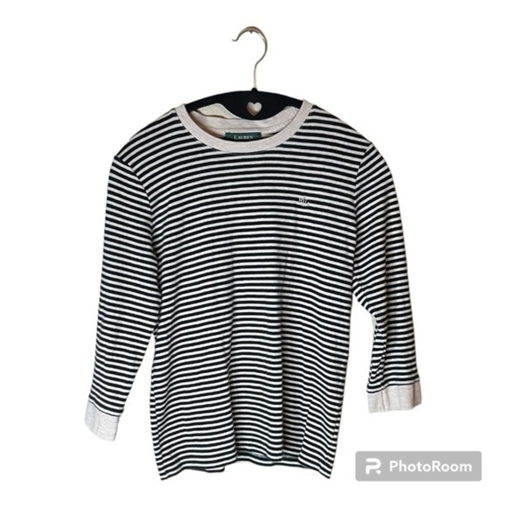 Lauren Ralph Lauren Tan and Black Striped Shirt Women’s Size Small